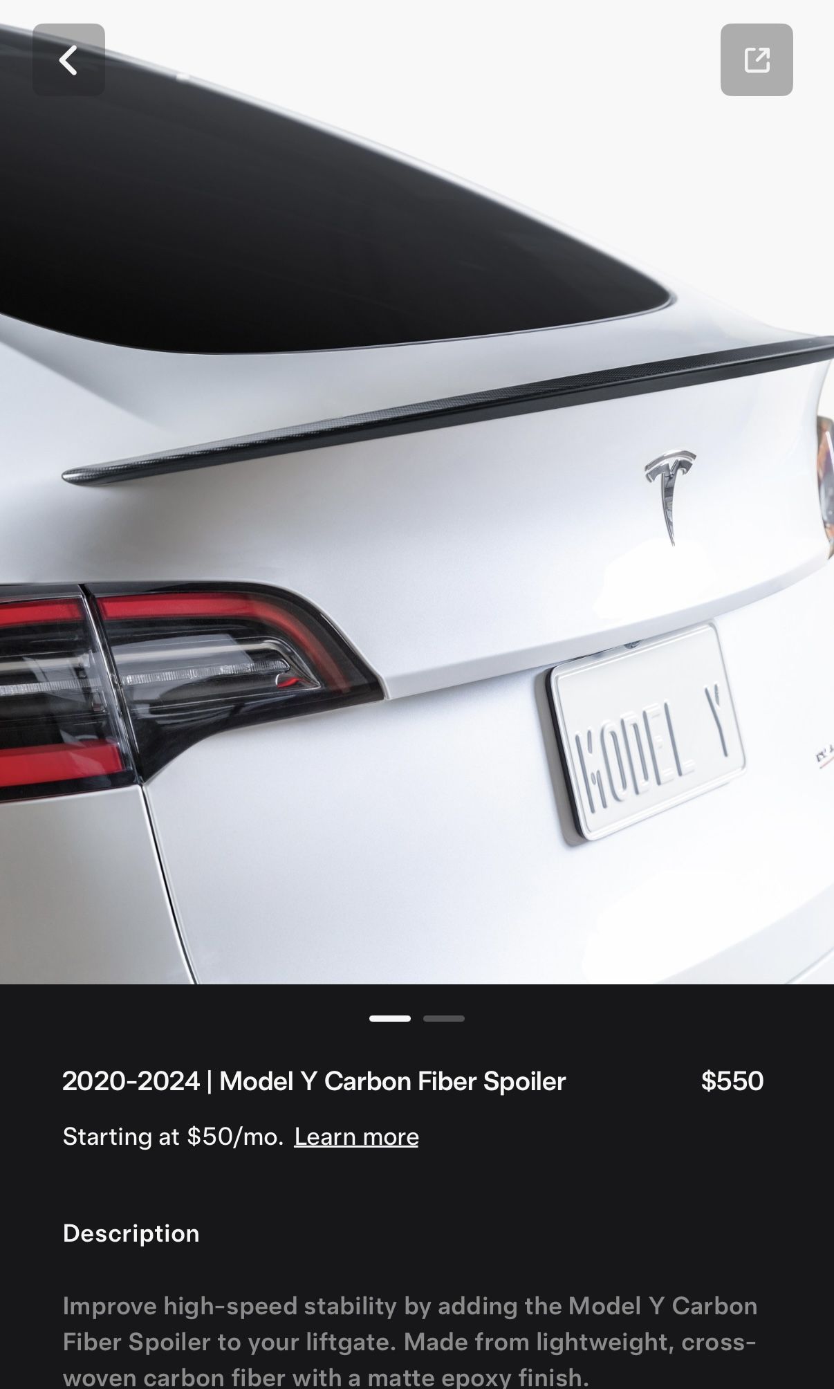 Model Y OEM Carbon Fiber Performance Spoiler