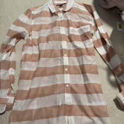 Nwot Womens Size Xs Banana Republic Salmon White Striped Shirt 
