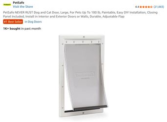 PetSafe NEVER RUST Dog and Cat Door, Large, For Pets Up To 100 lb, Paintable, Easy DIY Installation, Closing Panel Included, Install in Interior and E