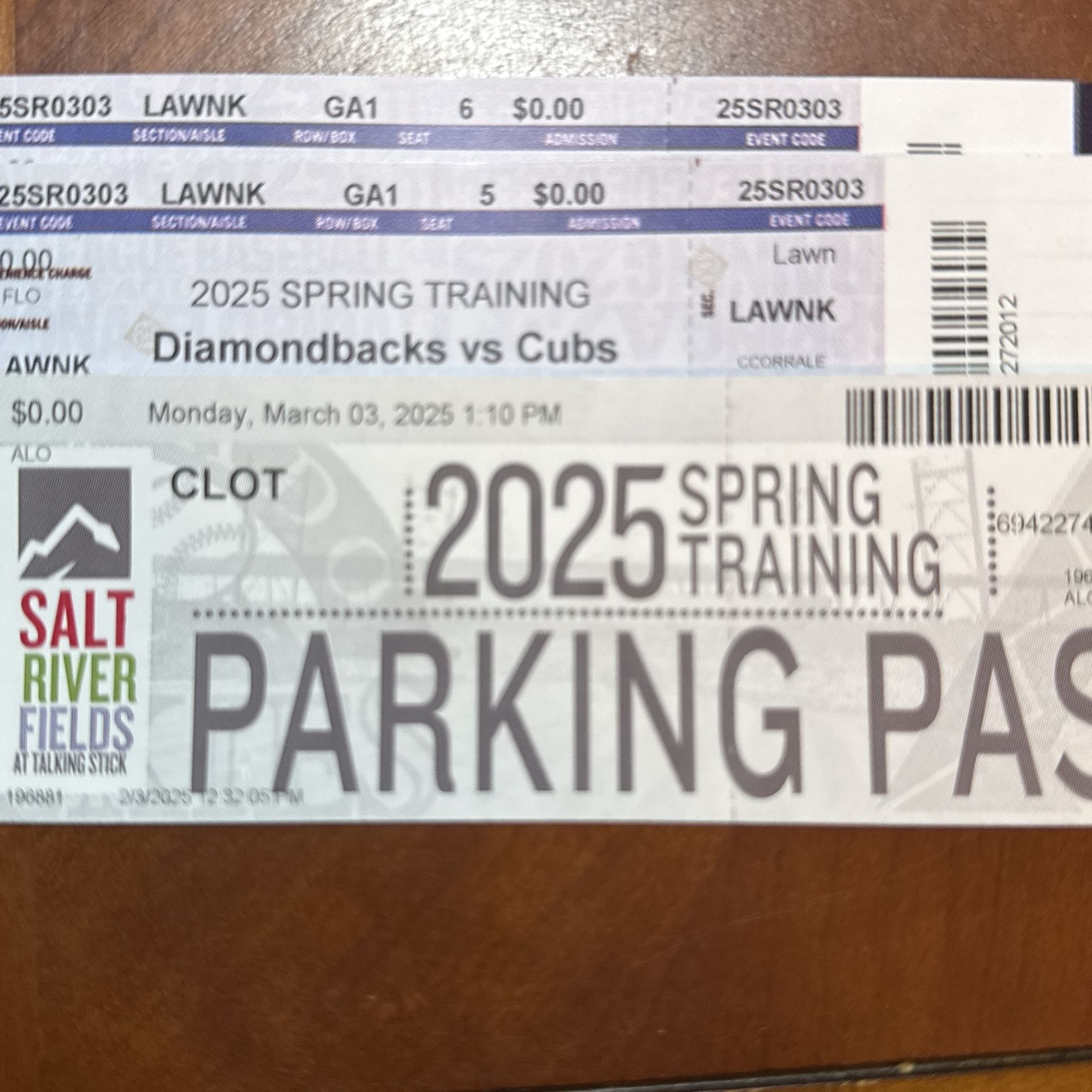 PRICE REDUCED! LAST CHANCE! Spring Training Tickets! Diamondbacks V. Cubs, Monday, March 3, Salt River Fields