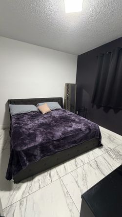 Dark grey Tufted Upholstered Bed Frame