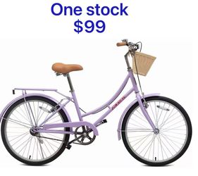 😁 ACEGER 24 inch woman bike, single speed bicycle with rattan basket and rear rack, purple