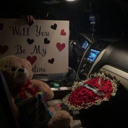 Custom Valentines Day Proposals With Sign And Bouquet 