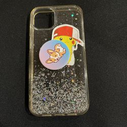 iPhone 13 phone case with pop socket and silver glitter. Sticker and pop socket can be removed - used 