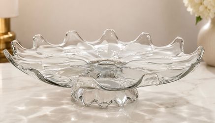 Vintage Bohemian Czech Crystal Moravia Pedestal Cake Stand Lead Crystal - New