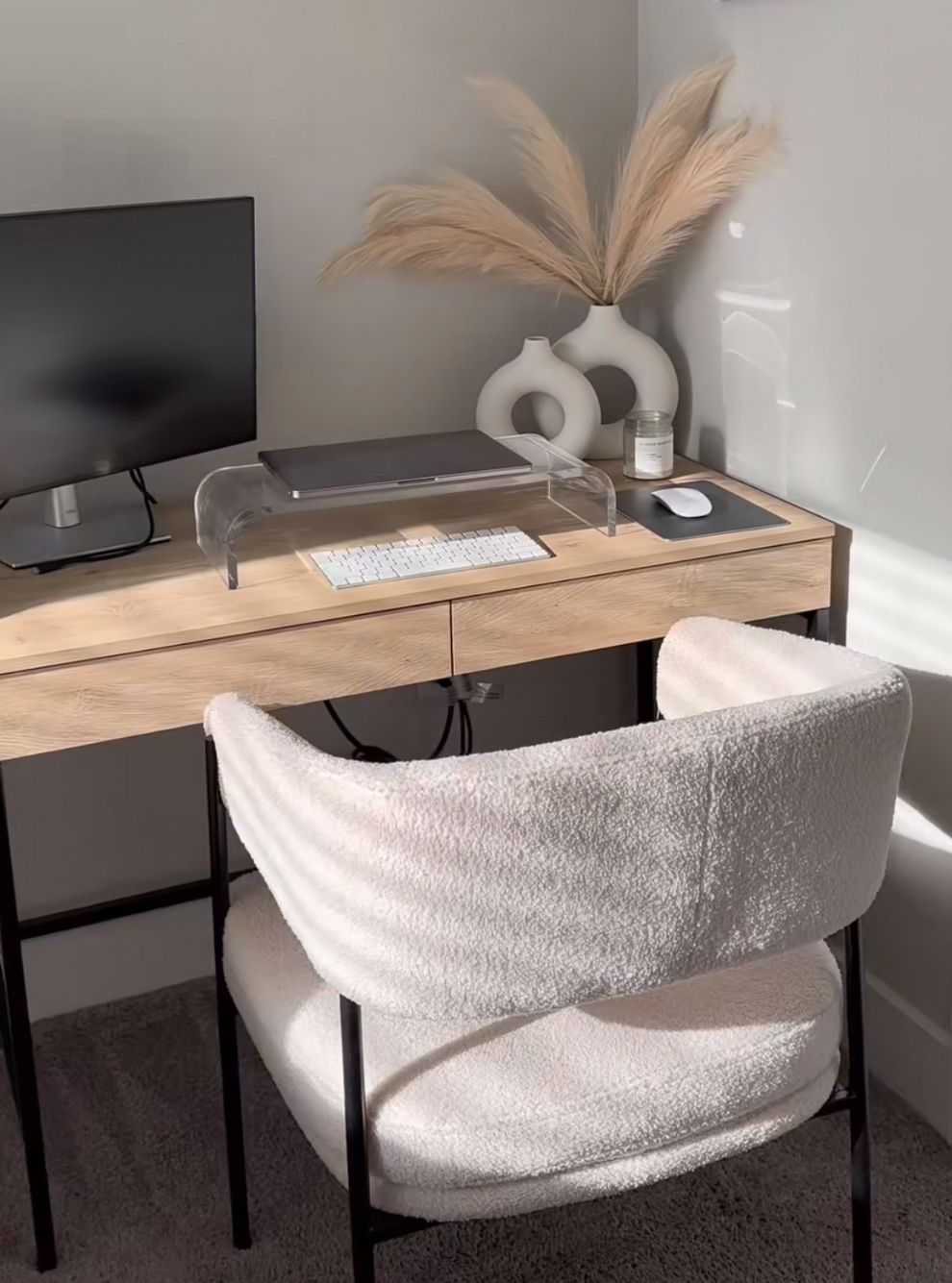 Wood Desk with Drawers and Charging Station 