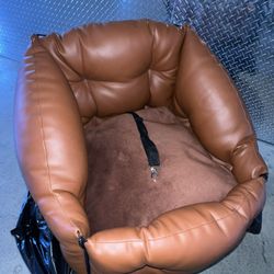 Brand New Car Seat Dog Bed - Brown Leather with Soft Pillow Inside and Secure Knuckles! 