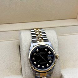Rolex Datejust 36 36mm black diamond dial yellow gold and stainless steel jubilee bracelet box appraisal