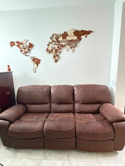 Brown Leather Recliner Sofa 3-Seater