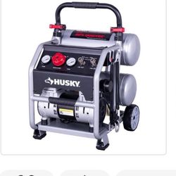 Husky 4.5 Gal. 175 PSI Portable Electric Oil-Free Quiet Twin Stack Jobsite Air Compressor w/Rubber Wheels and 2- Quick Couplers