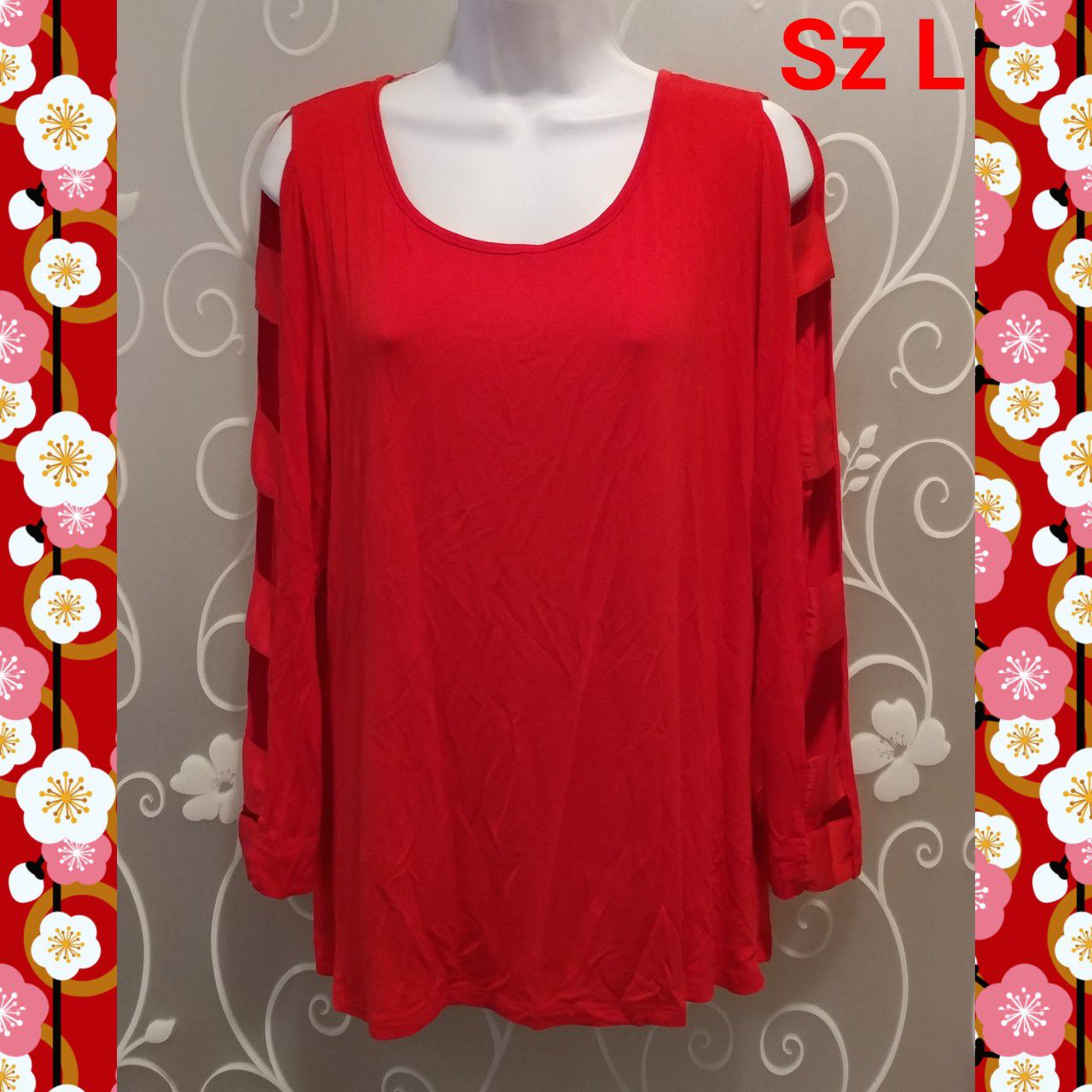 WOMENS SEXY SLOTTED SLEEVE TOP SIZE L
