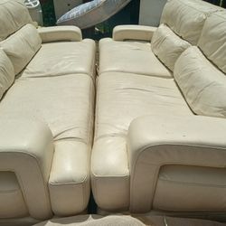  2 White Leather Sofa Couch 