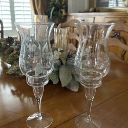 Set Of Two Genuine Crystal Princess House Hurricane Candle Holders