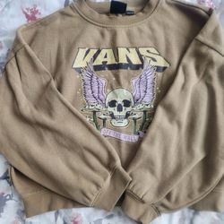 VANS Girls long sleeve crew neck Brown "World Tour 1993" Large Crop
