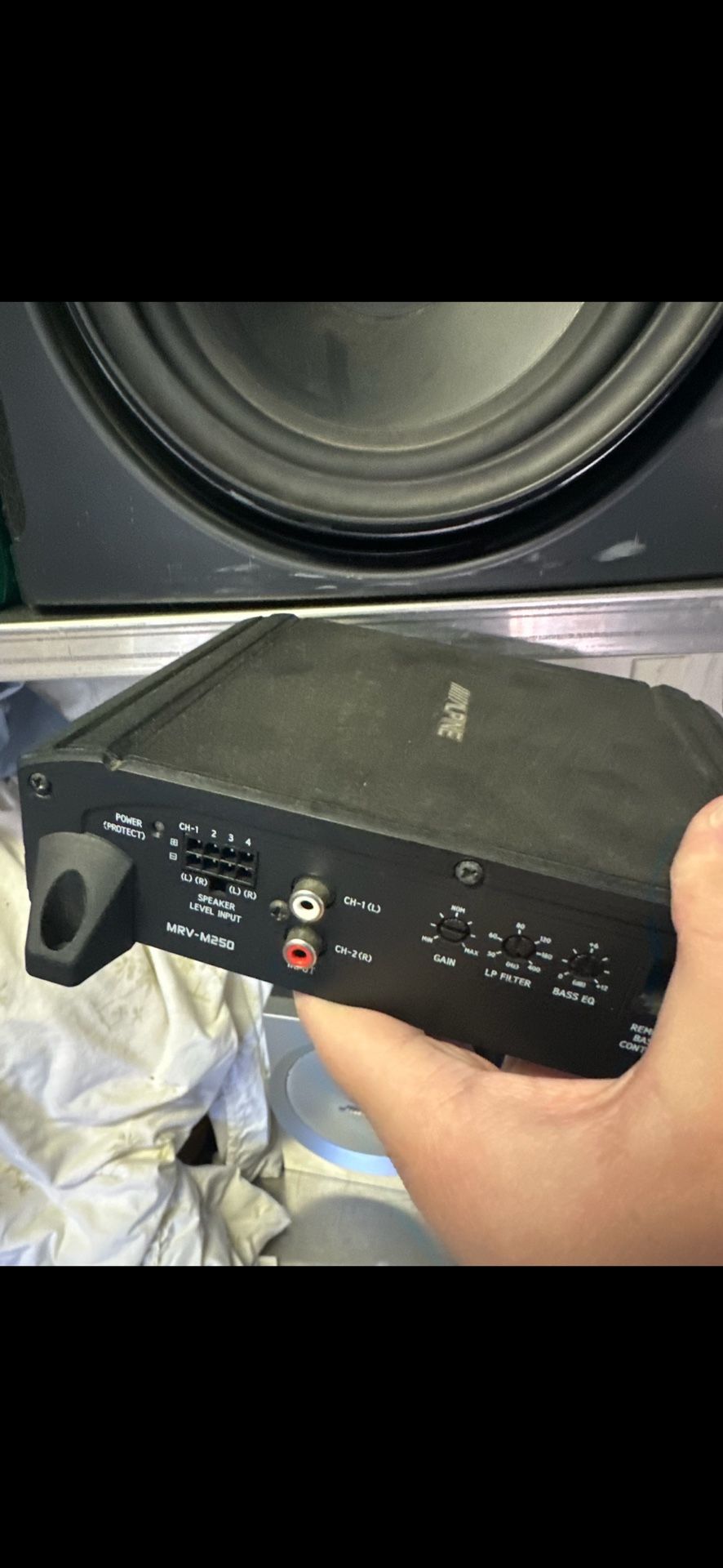 Polk Audio DXi112 12inch Subwoofer w/ Box & Alpine Amplifier MRV-M250 for Car Audio Systems