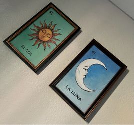 Framed Loteria Art Prints - El Sol & La Luna (Set of 2)