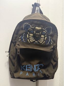 KENZO Paris Tiger Embroidered Green Backpack Zip Adjustable Straps Pockets M