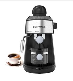 Semi-automatic steam espresso machine with 240ml water tank, capable of making latte, mocha and cappuccino