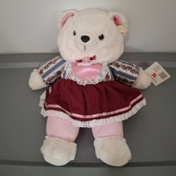 Vintage K-Mart Old Fashioned Christmas Pink Plush Stuffed Teddy Bear 1991