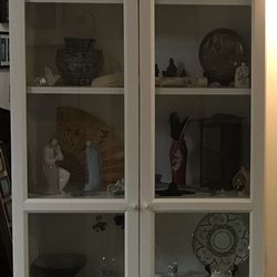 IKEA BILLY White Bookshelf Cabinets, Glass/Panel Doors Combo