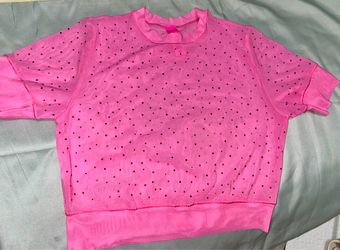 Pink Mesh Rhinestone Short Sleeve Top
