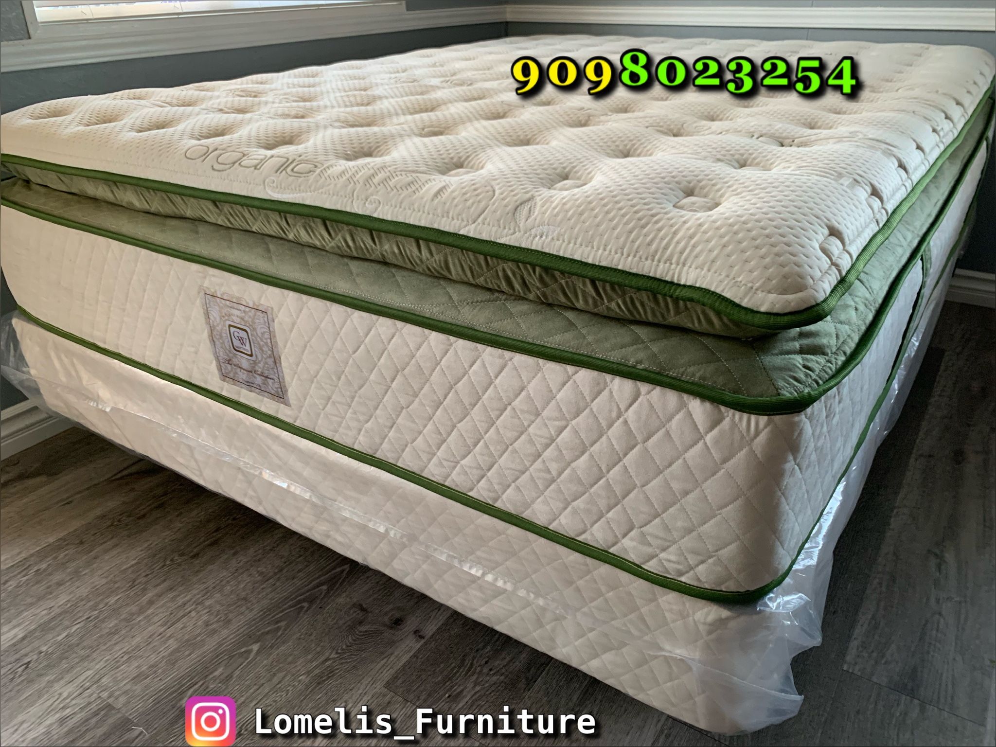 14in Queen Elite Organic Superior Hybrid Gel Memory Foam Pillow Top Mattress and Boxspring