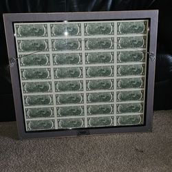 32 ,,two Dollar  Bills From 1976 On One Sheet  Framed With Double Glass  Taking Best Offers 