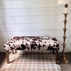 Hand-Upholstered Western Faux Cowhide Bench
