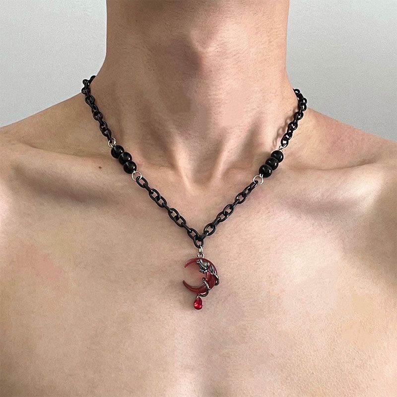 Dark style red moon necklace niche design necklace hip-hop sweet cool hot girl high-end clavicle chain men’s and women‘s accessories