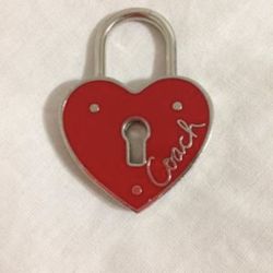 Coach Vintage Red Enamel Heart Lock Keychain/Purse Fob Charm