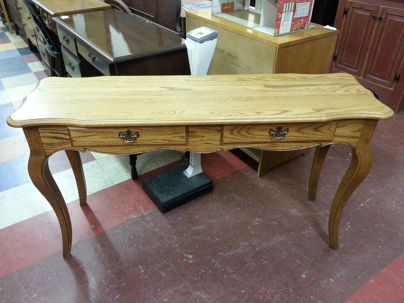 Solid Oak Sofa Table With 2 Drawers