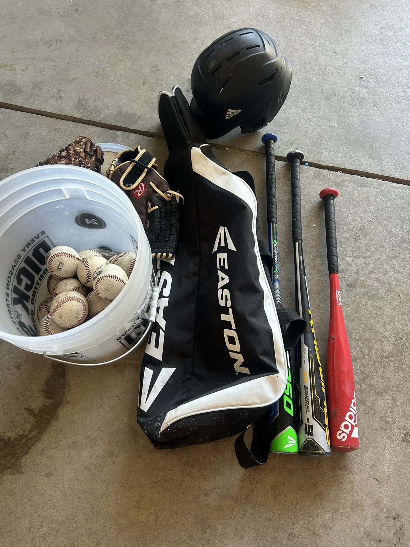 Baseball Bats, Baseball, Helmet, and Gloves