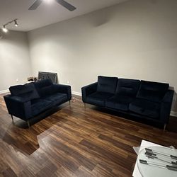 navy blue loveseat & sofa set