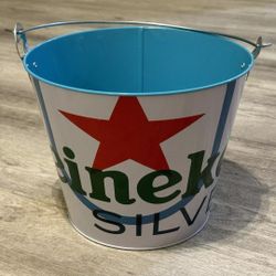 Heineken Silver Beer Bottle Ice Bucket With Bottle Opener Handle Man Cave 9" NEW