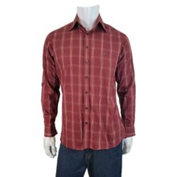 Burberry of London Men's Red Nova Check Plaid Long Sleeve Shirt Men's Size 15.5

