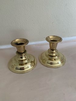 Solid Brass Candle Stick Holder Centerpiece Circular Design 4" Set of 2 VTG
