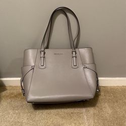MICHAEL Voyager Pearl Grey Medium Leather Totes