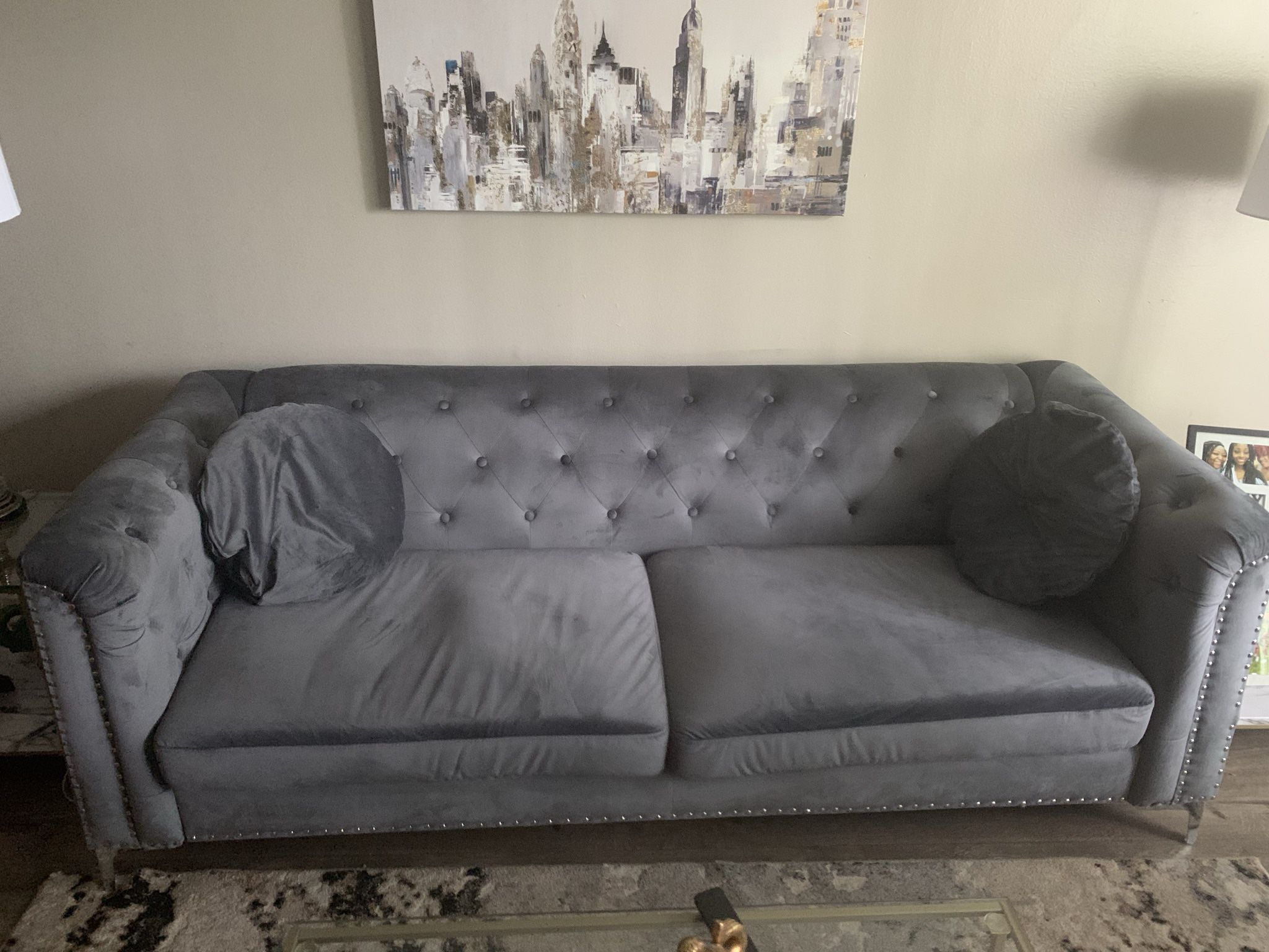 Gray Velvet Loveseat and Sofa 