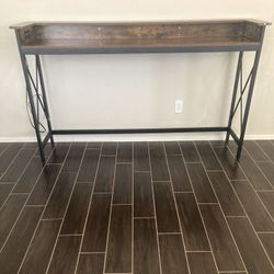 Turrella 70.9 in. Brown Extra Long Sofa Console Table with Outlets and USB Ports.