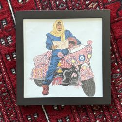 Middle East Biker Drawing Framed Wall Art 