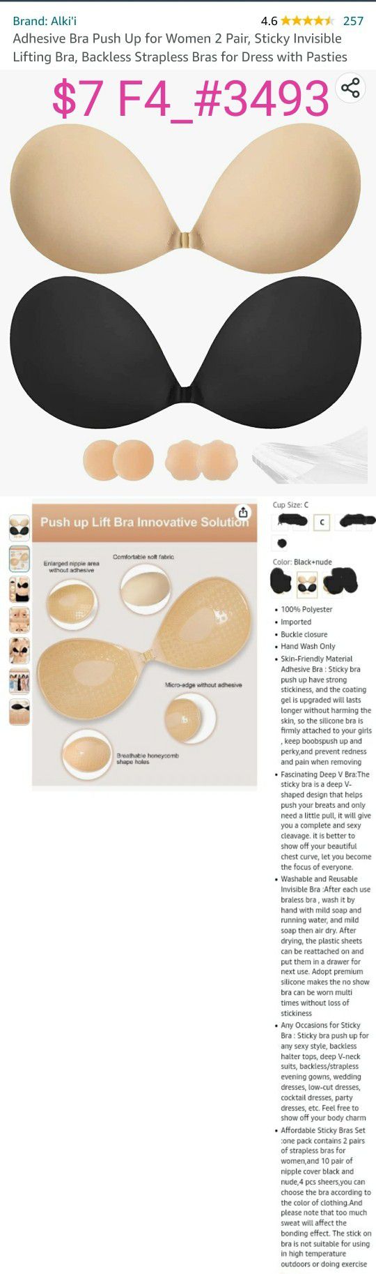 Adhesive Bra Push Up For Women 2 Pair, Sticky Invisible Lifting