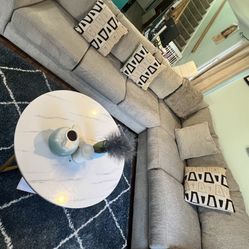 6seaters Gray Sofa and a White Cabinet For Sale