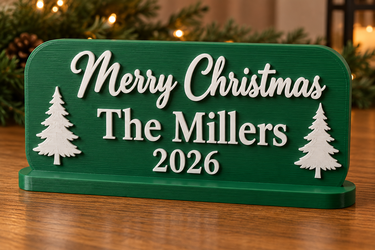 Personalized Family Christmas Shelf Plaque, Surname and Year, Custom Colors