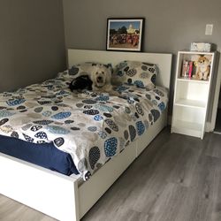 Full Bedroom Setup (full-sized bed with storage, shelves, drawers)