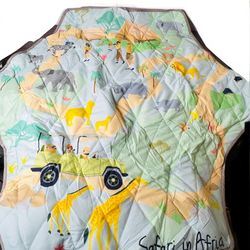 Hexagon Playpen Mat, Baby Play mat, Teepee mat, with Carry Bag (Safari in Africa) 52”x 45”