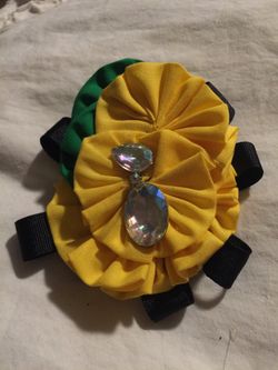 Handmade Yellow and green brooch with embellishments