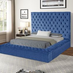 Same Day Delivery Setup Service Available Blue Velvet Queen Size Storage Platform Bed Frame Special 