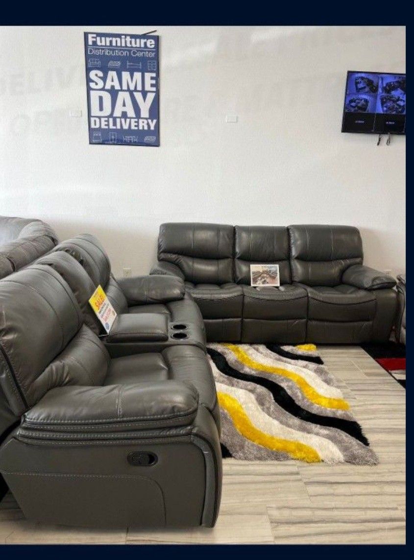 *Now Available!!!* Bold Madrid Gray Leather Reclining Sofa/Loveseat Sets Now $999!!! Delivery And Financing👍