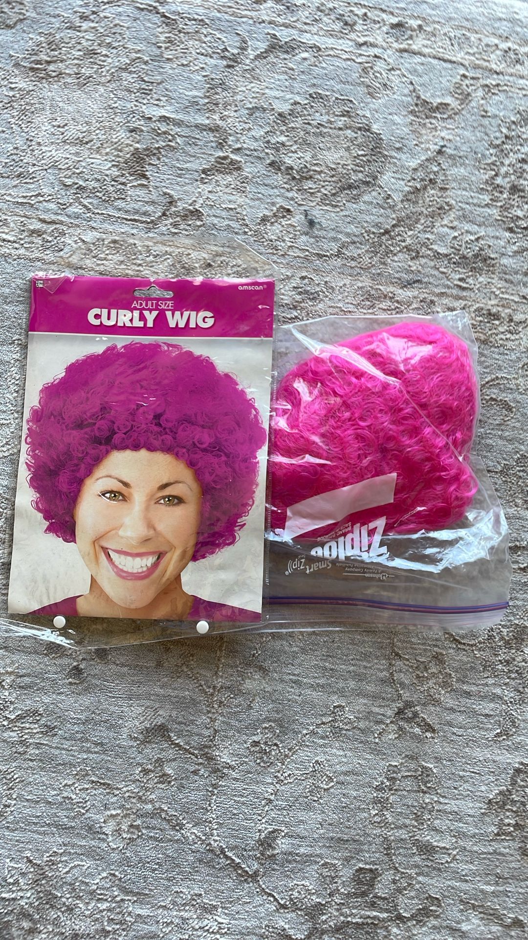 Like New Adult Size Curly Hot Pink Wig Halloween Costume Or Breast Cancer Awareness