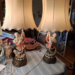 These Are Very Unique LOOKING ANTIQUE  TABLE LAMPS FROM THE 1950S  THEY ARE SIGN 